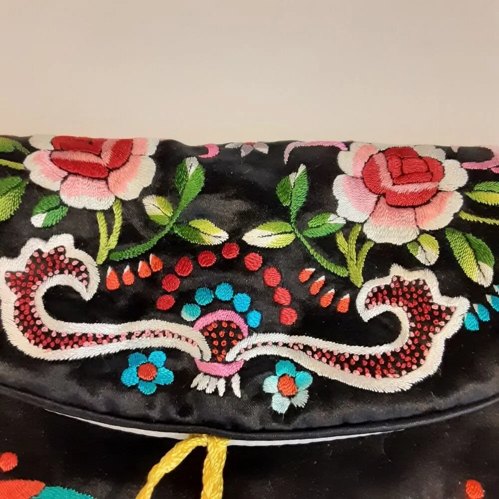 Vintage Asian Silk Embroidered Travel Jewelry Bag Artisan Colorful